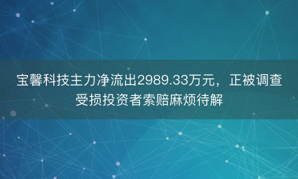 宝馨科技主力净流出2989.33万元，正被调查受损投资者索赔麻烦待解
