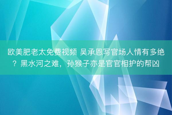 欧美肥老太免费视频 吴承恩写官场人情有多绝?黑水河之难,孙猴子亦是官官相护的帮凶
