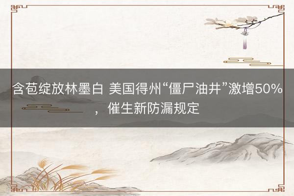 含苞绽放林墨白 美国得州“僵尸油井”激增50%，催生新防漏规定
