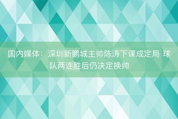 国内媒体:深圳新鹏城主帅陈涛下课成定局 球队两连胜后仍决定换帅