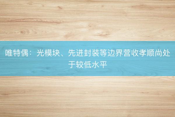 唯特偶：光模块、先进封装等边界营收孝顺尚处于较低水平