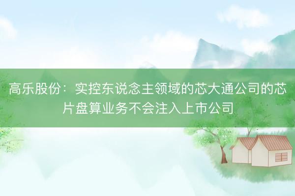 高乐股份：实控东说念主领域的芯大通公司的芯片盘算业务不会注入上市公司