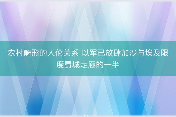 农村畸形的人伦关系 以军已放肆加沙与埃及限度费城走廊的一半
