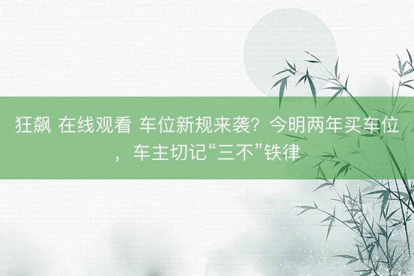 狂飙 在线观看 车位新规来袭？今明两年买车位，车主切记“三不”铁律