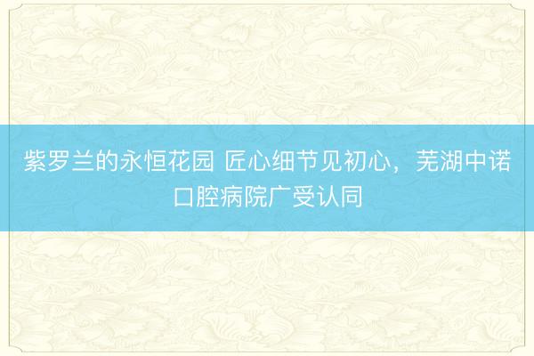 紫罗兰的永恒花园 匠心细节见初心，芜湖中诺口腔病院广受认同
