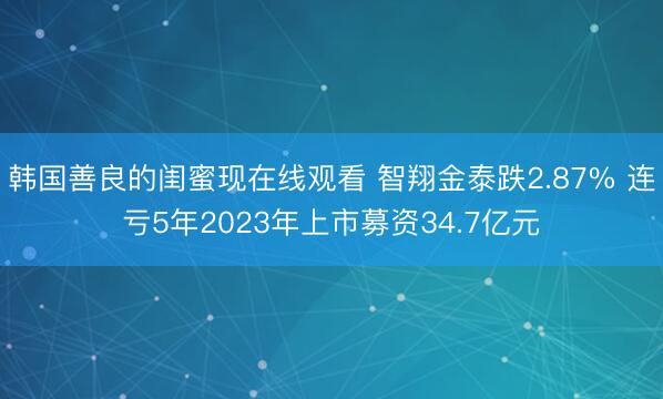 韩国善良的闺蜜现在线观看 智翔金泰跌2.87% 连亏5年2023年上市募资34.7亿元