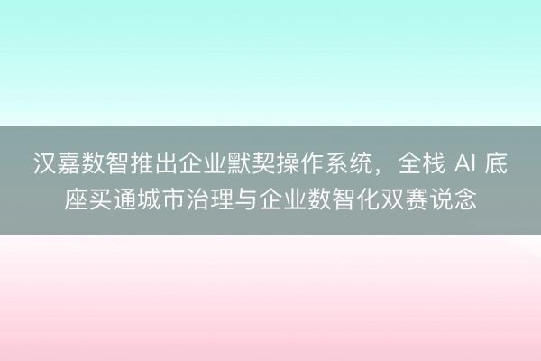 汉嘉数智推出企业默契操作系统，全栈 AI 底座买通城市治理与企业数智化双赛说念